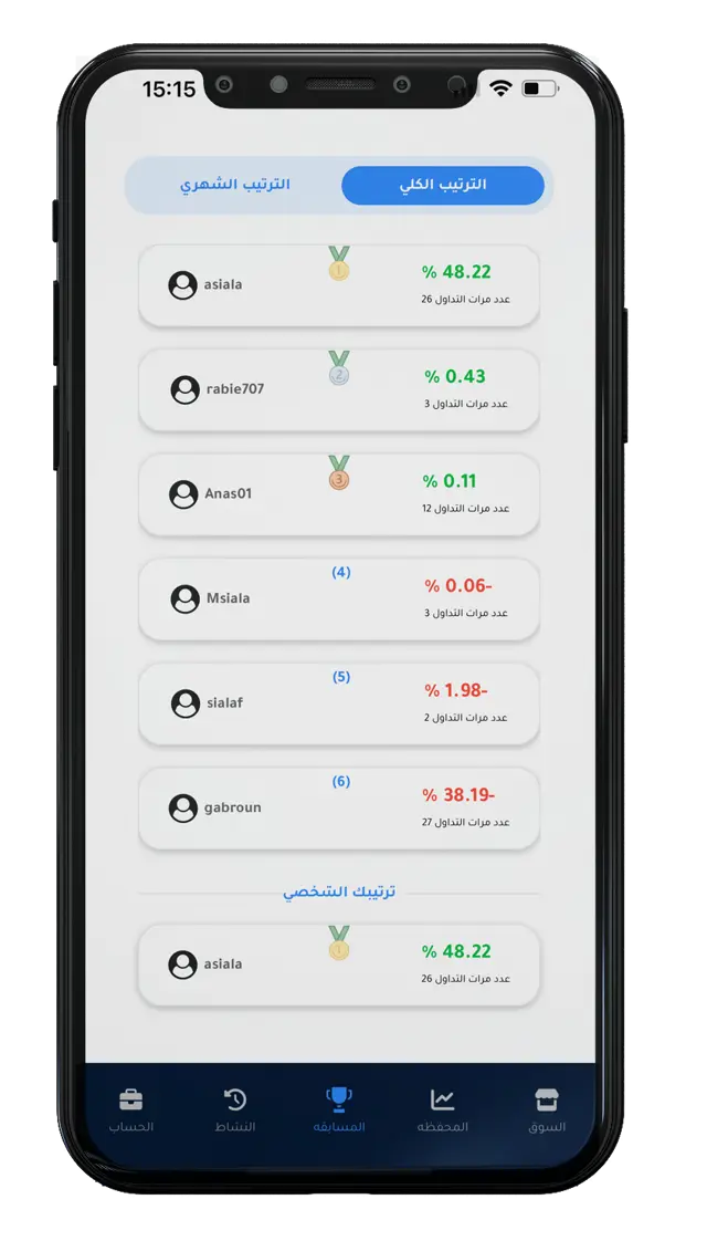 Track your total and monthly ranking through the competition page on the app