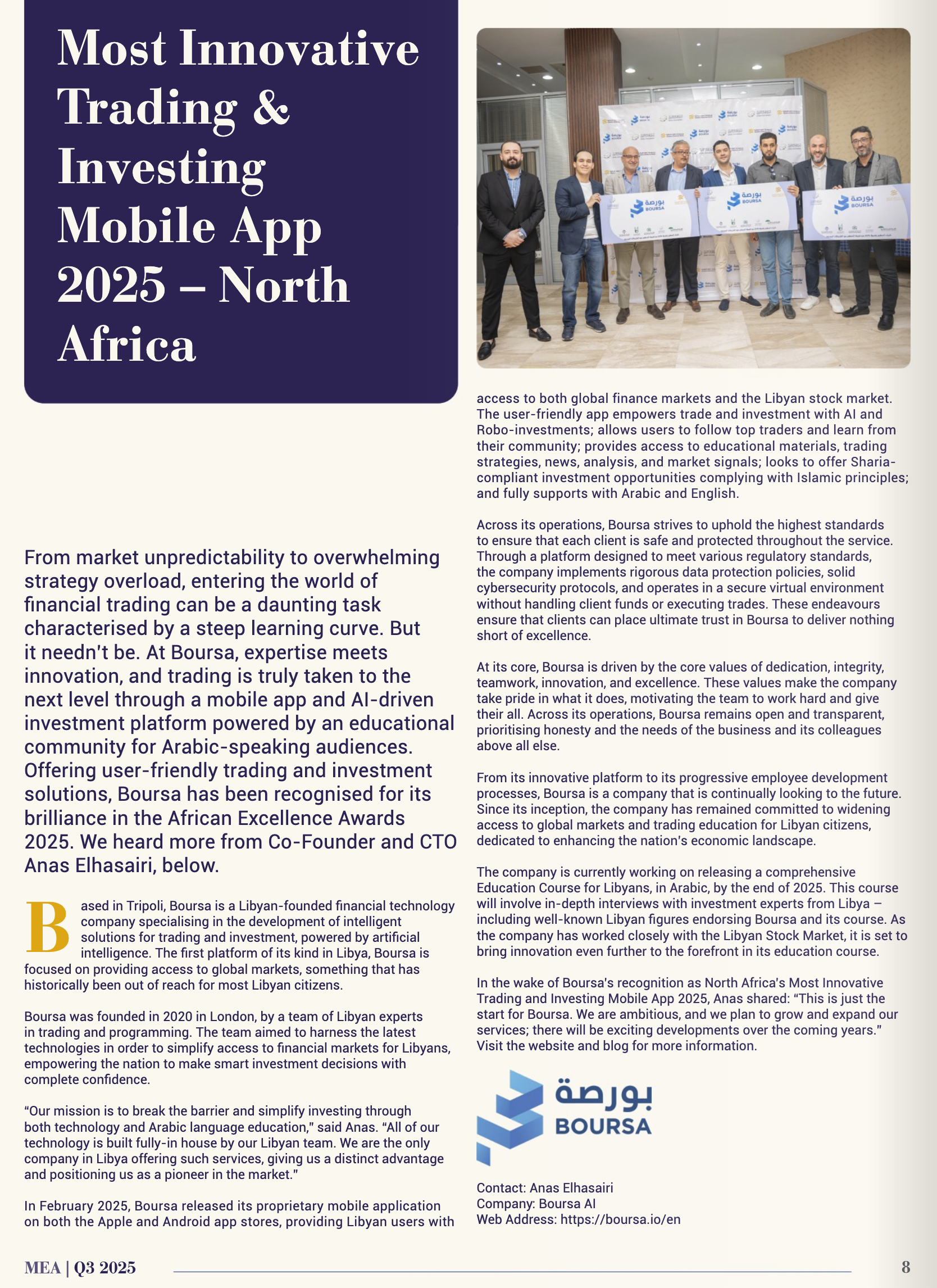 MEA Markets Magazine featuring Boursa AI Limited